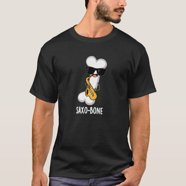 Saxo-bone Funny Bone Funny Music Pun Mörk BG T Shirt (Framsida)