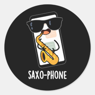 Saxo-phone Roliga Mobilskämt Mörk Bakgrund Runt Klistermärke