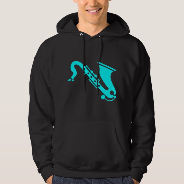 Saxofon - cyan sweatshirt med luva (Framsida)