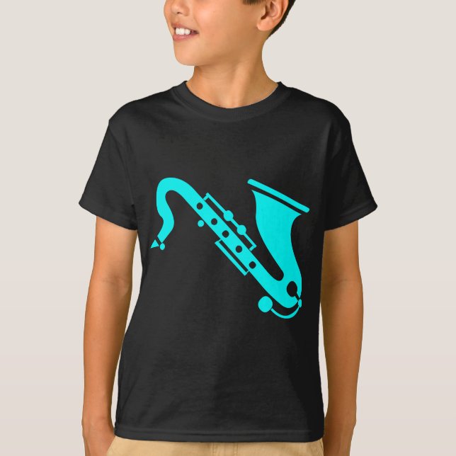 Saxofon - cyan tee shirt (Framsida)