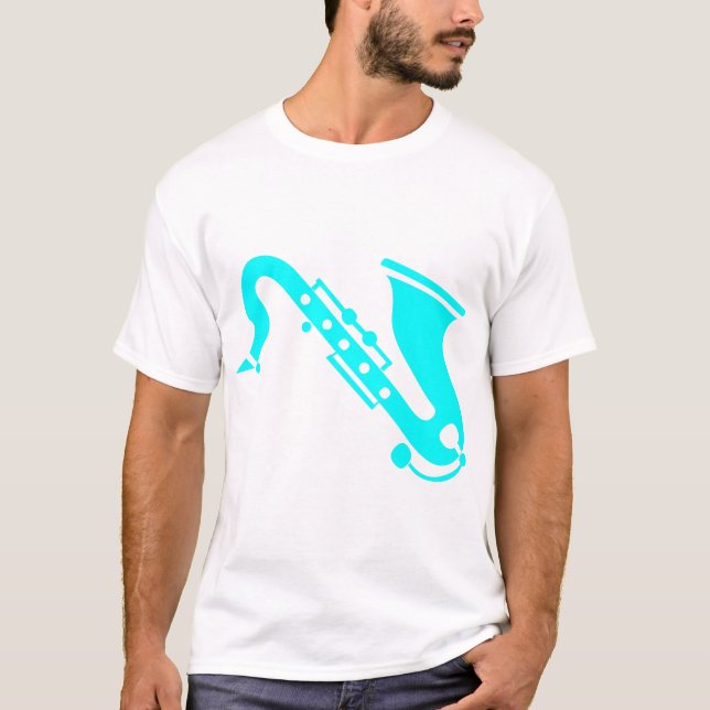 Saxofon - cyan tee shirt (Framsida)