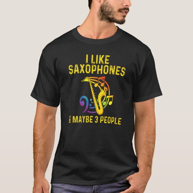 Saxofon för män kvinnor rörbladsinstrument t shirt (Framsida)