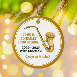 Saxofon Gymnasieorkester Specialbeställd Guld Jul Julgransprydnad Keramik