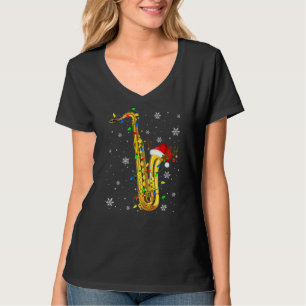 Saxofon julmusik Xmas-ljus tomte T Shirt