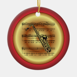 Saxofon~Lakan Music~Red/Grönt/Guld~jul~ Julgransprydnad Keramik