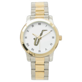 Saxofon med svarta romerska siffror armbandsur