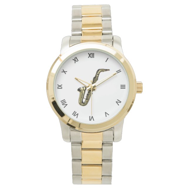 Saxofon med svarta romerska siffror armbandsur (Framsida)