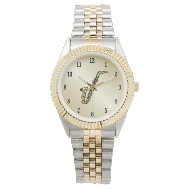 Saxofon med svarta siffror armbandsur (Framsida)
