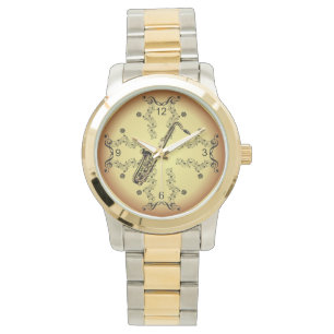 Saxofon ~ Musik Rulla ~ Golden Background ~ Armbandsur
