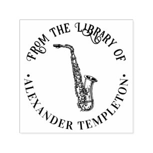 Saxofon Musikinstrument Rnd bibliotek Boknamn Självfärgande Stämpel