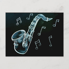 Saxofon och Musik noter Vykort