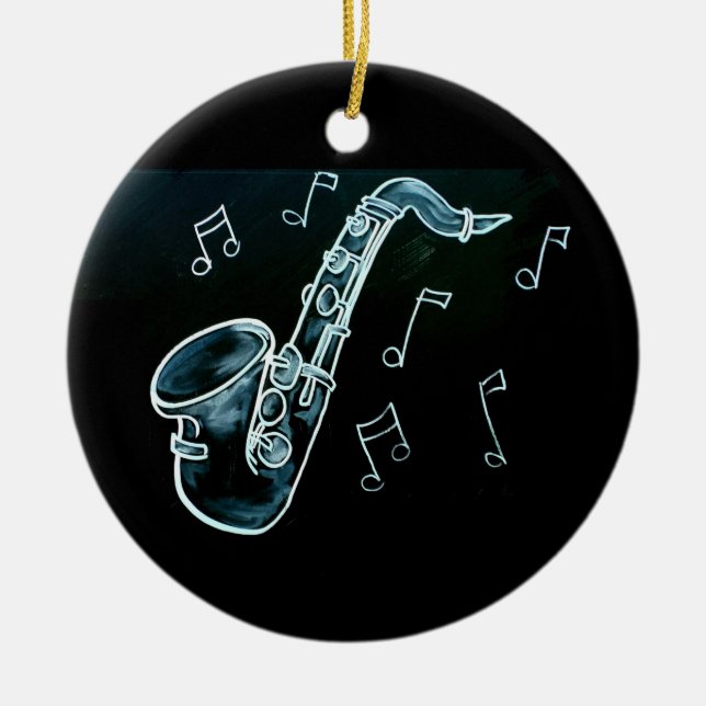 Saxofon och noter julgransprydnad keramik (Framsidan)