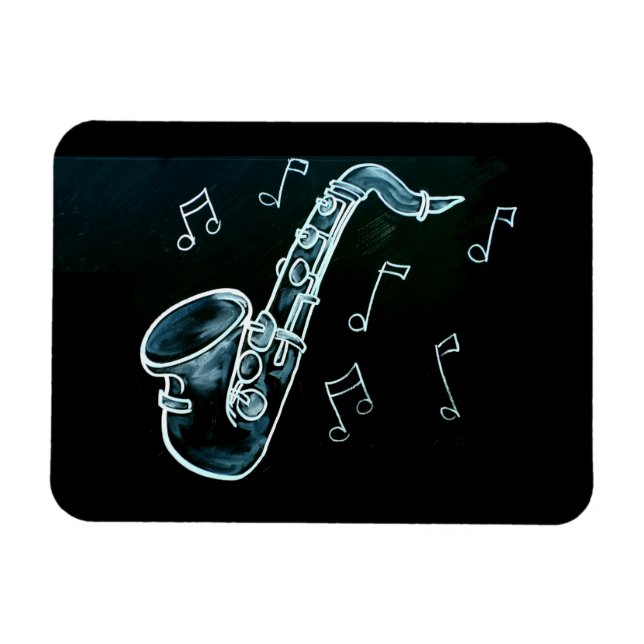 Saxofon Och Noter Magnet (Horisontell)