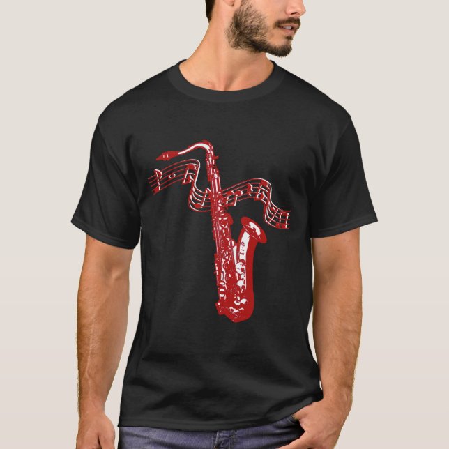 Saxofon och noter tee shirt (Framsida)