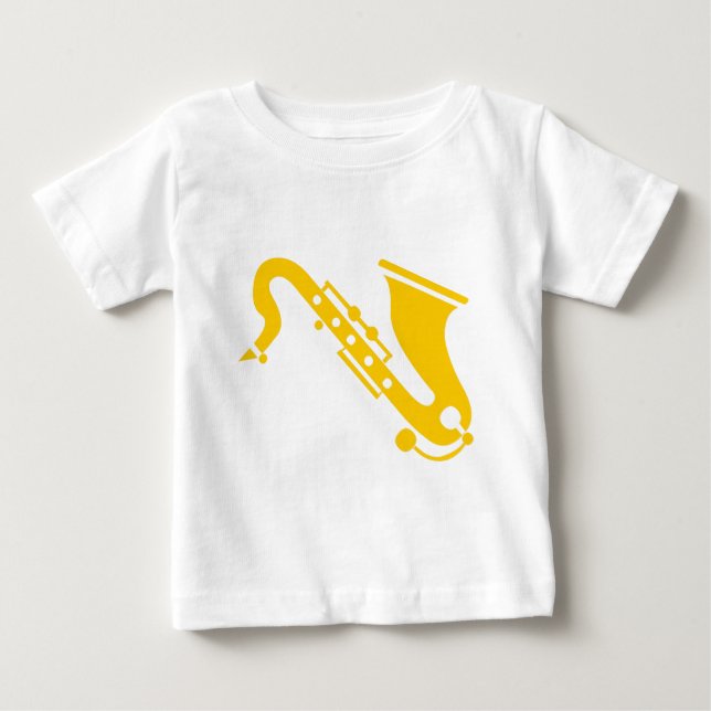Saxofon - orangegult tee (Framsida)