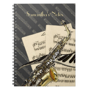 Saxofon- & pianomusik anteckningsbok med spiral