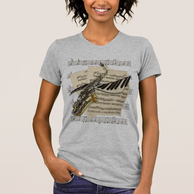 Saxofon- & pianomusikutslagsplatser t shirt (Framsida)