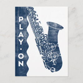 Saxofon Postkort - Vintage Retro Marinblå Vit Vykort
