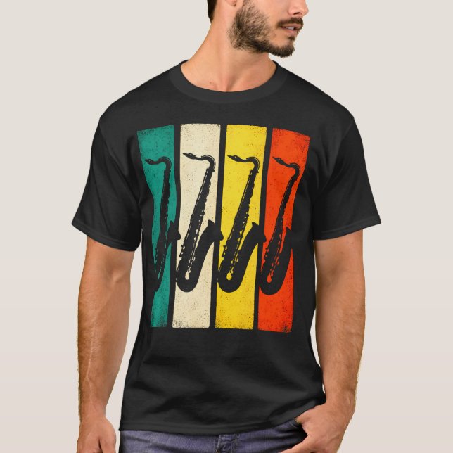 Saxofon - Retro Jazzband T Shirt (Framsida)