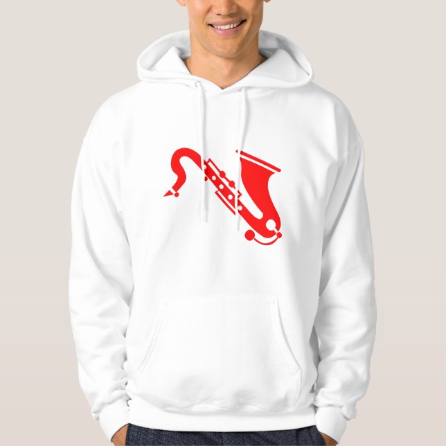 Saxofon - röd hoodie (Framsida)