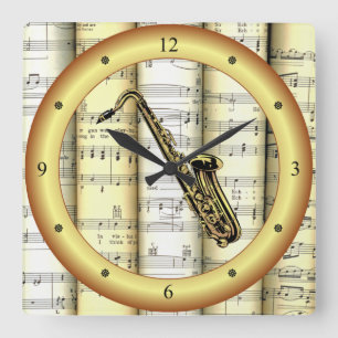 Saxofon ~ Rolled Lakan Music ~ Guld Ring ~ * ~ Fyrkantig Klocka