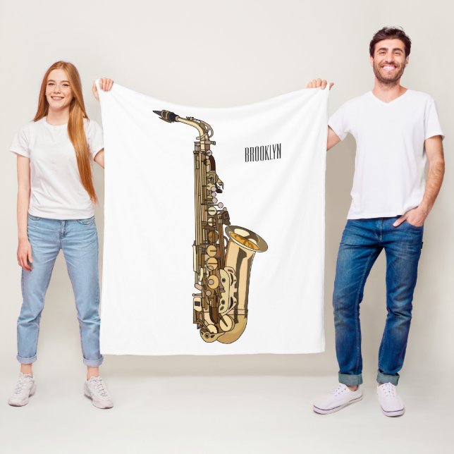 Saxofon serieillustration fleecefilt (På plats)