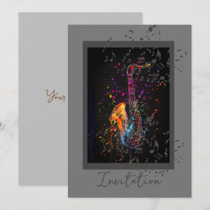 Saxofon Stänk och Musik noter Inbjudningar