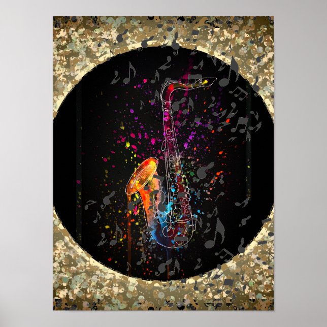 Saxofon Stänk och Musik noter Poster (Framsidan)