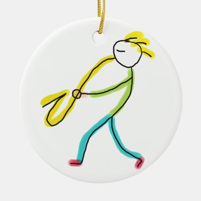 Saxofon Stickman Julgransprydnad Keramik (Framsidan)
