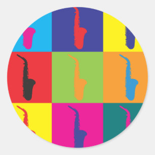 Saxofone pop Art Runt Klistermärke