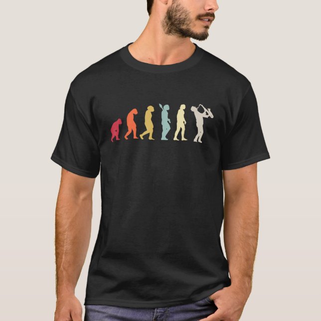 Saxofonist Evolution Jazz Musiker Saxofon spelar T Shirt (Framsida)