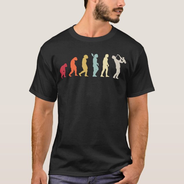 Saxofonist Evolution Jazzmusiker Saxofonspelare T Shirt (Framsida)