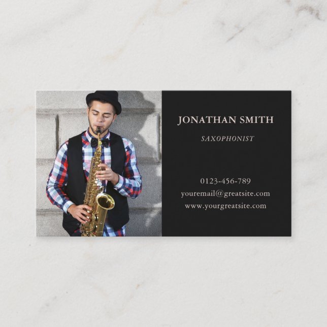 Saxofonist Foto Modern Black Visitkort (Framsida)
