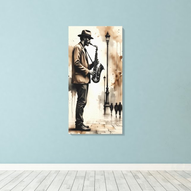 Saxofonist Gatmusiker Canvastryck (Insitu (trägolv))