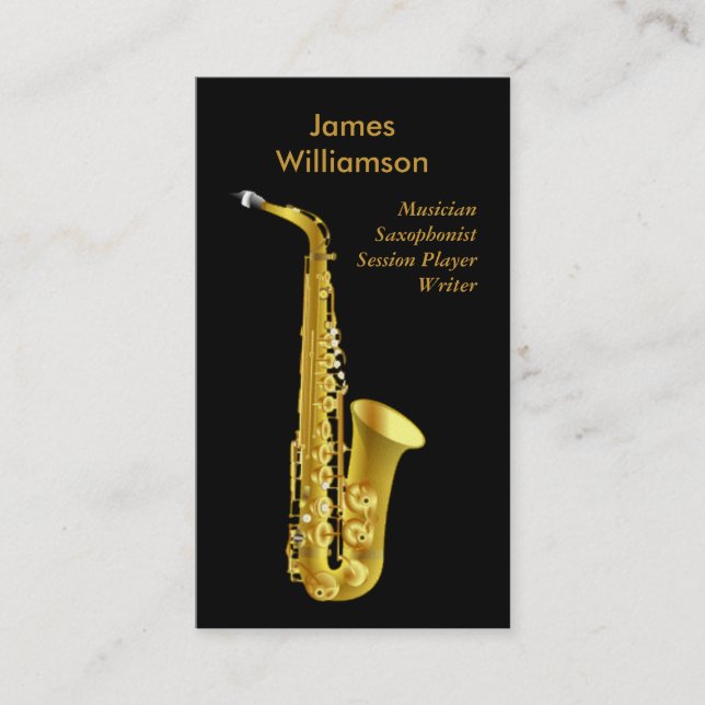 Saxofonistmusik instrumenterar den svart guld- visitkort (Framsida)