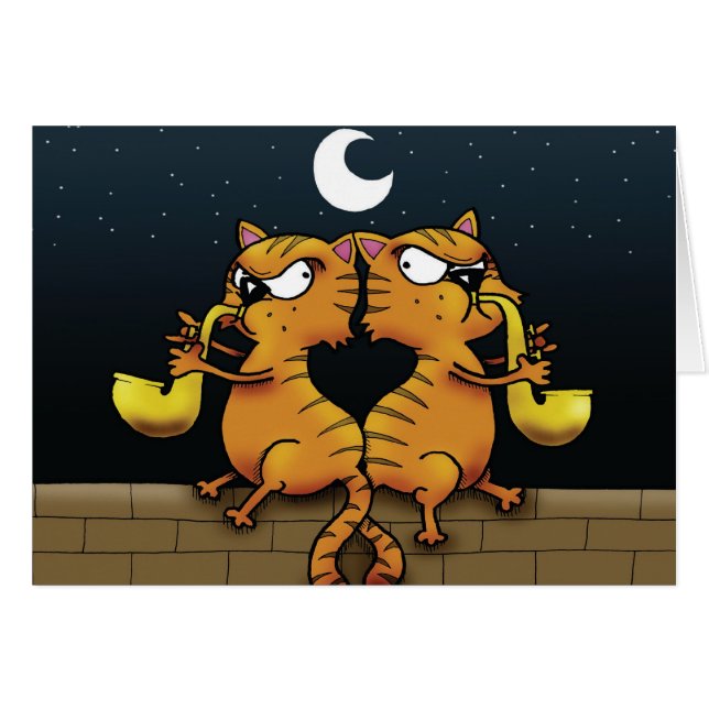 SaxofonJazzkatter Hälsningskort (Framsidan Horizontal)