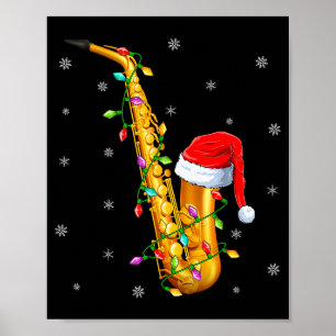 Saxofonmusik Älskare Xmas-ljus Tomte Saxofon Poster
