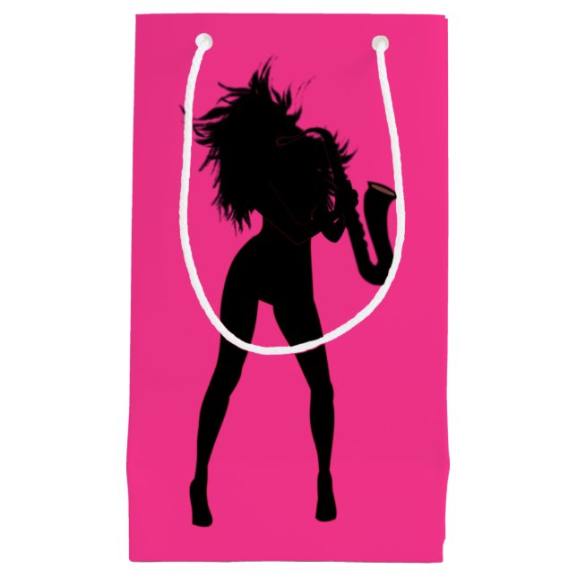 Saxofonspelande kvinna presentpåse (Framsidan)