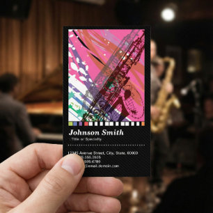 Saxofonspelare - Cool Abstrakt Ritning - QR-kod Visitkort