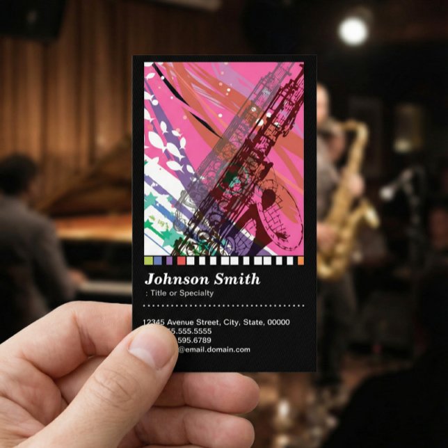 Saxofonspelare - Cool Abstrakt Ritning - QR-kod Visitkort (Skapare uppladdad)