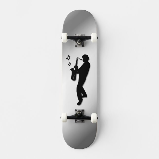 Saxofonspelare Silver Old School Skateboard Bräda 21,6 Cm (Framsida)