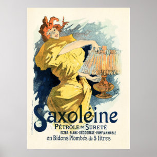 SAXOLEINE OIL LAMP gammal Fransk Poster annonserin