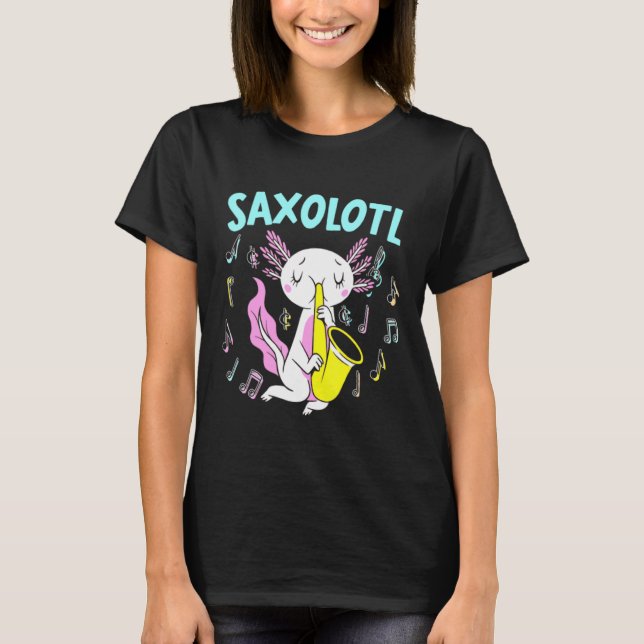 Saxolotl Saxophone Axalotl Walking Fish T Shirt (Framsida)
