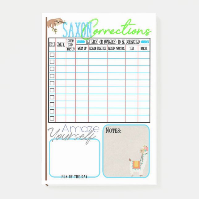Saxon Math Lesson-korrigering Post-it Block (Framsida)