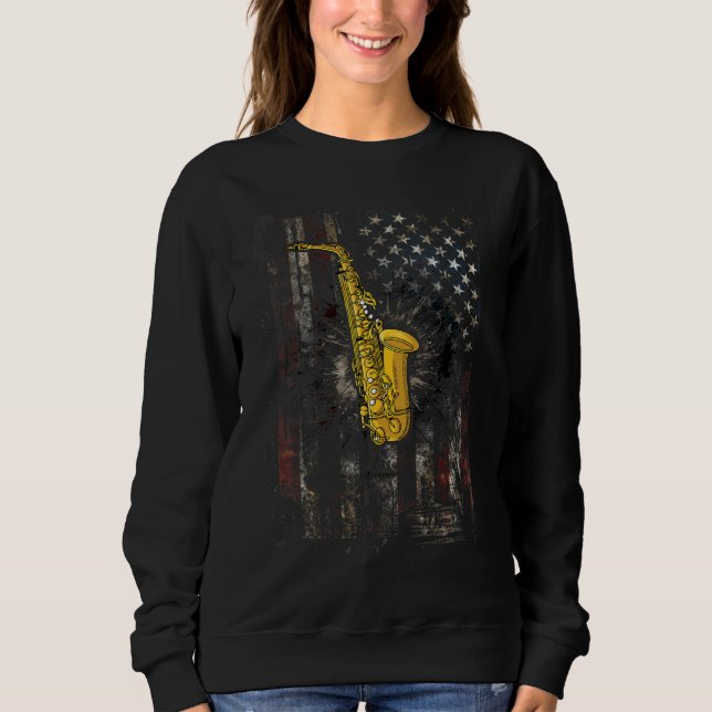 Saxophone 4th Of July Patriotic Distressed America T Shirt (Framsida)