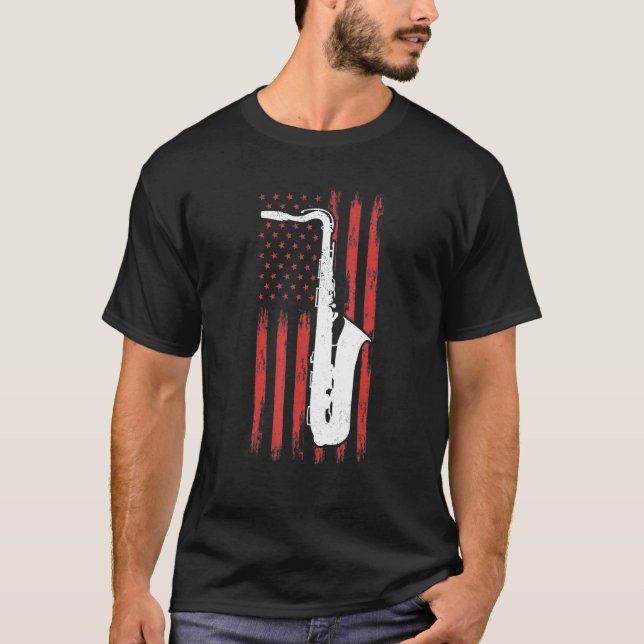 Saxophone America Flag Saxophone Instrument Saxoph T Shirt (Framsida)