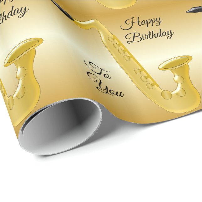 Saxophone Birthday Wrapping Papper Presentpapper (Rullad Hörn)