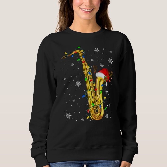 Saxophone Christmas  Music  Xmas Lights Santa T Shirt (Framsida)