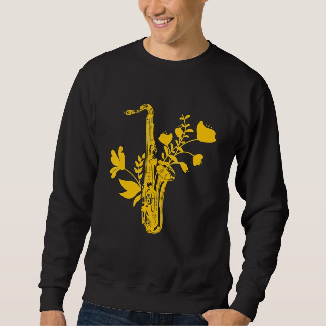 Saxophone Flowers Musical Instrument Musician Saxo Lång Ärmad Tröja (Framsida)