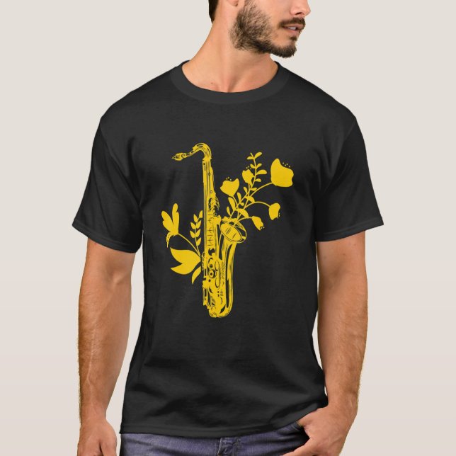 Saxophone Flowers Musical Instrument Musician Saxo T Shirt (Framsida)